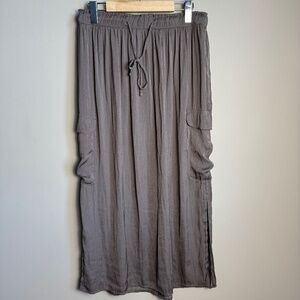 Aerie NEW Pull-On Semi-Sheer Maxi Skirt Beach Cover-Up Gray Large Cargo Pockets